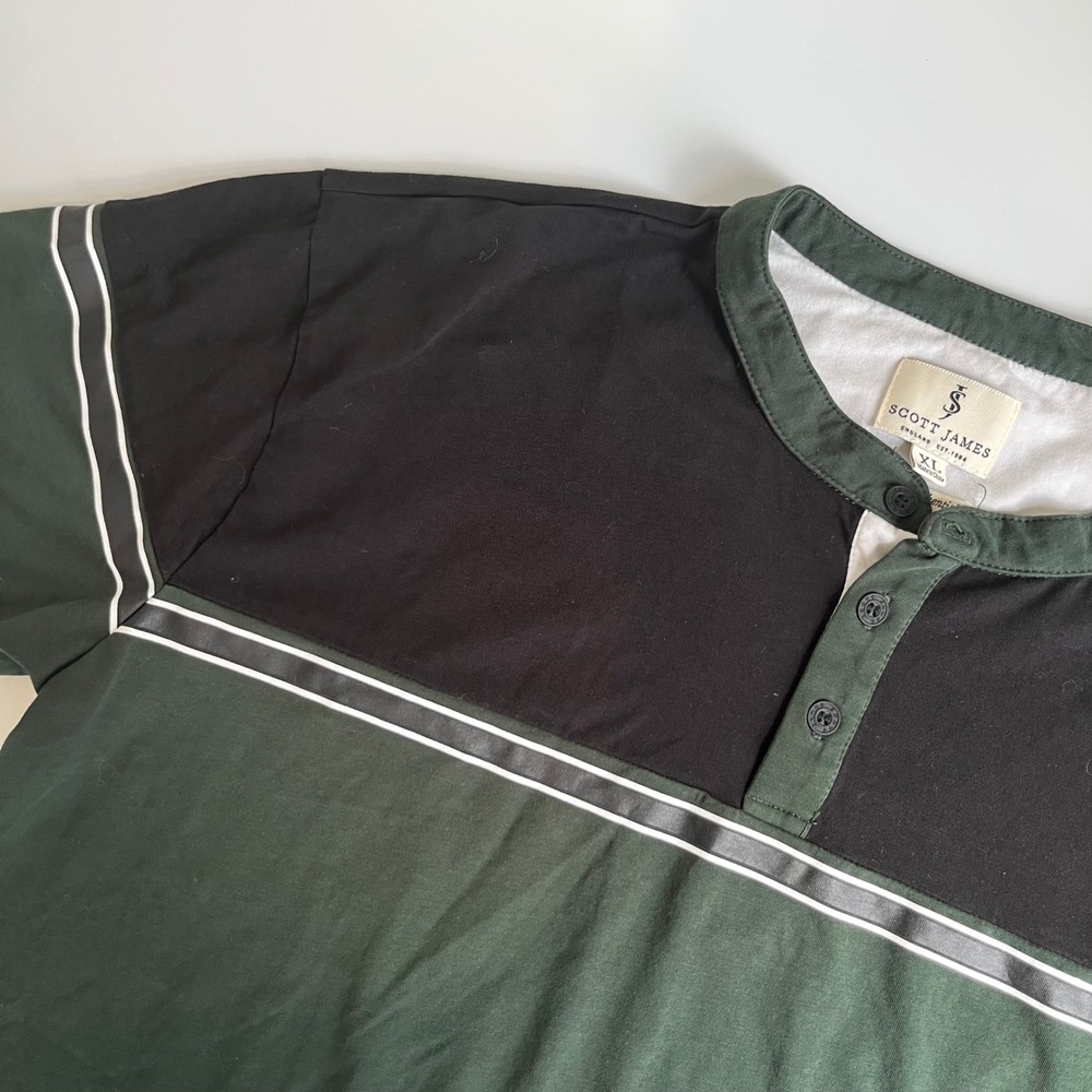 Scott James Mens XL Henley Shirt Short Sleeve Colorblock Green Black Striped